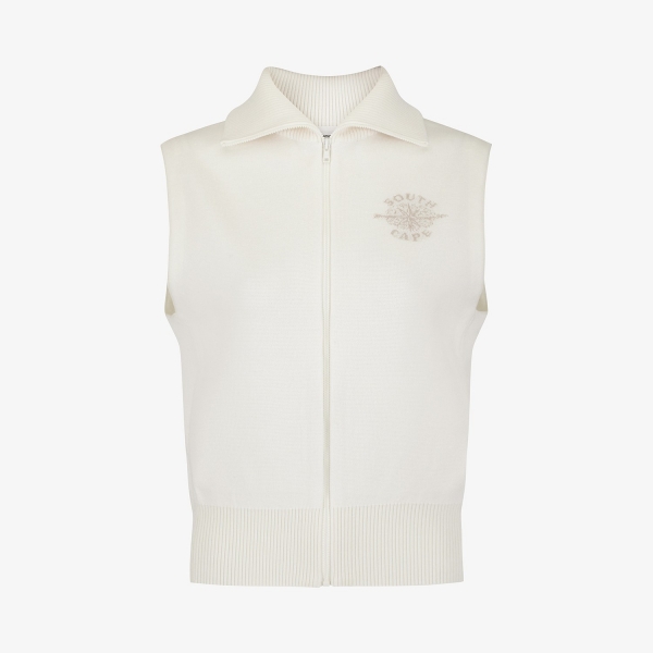 여성 사우스크로스 울 하프넥 집업 니트 베스트_아이보리