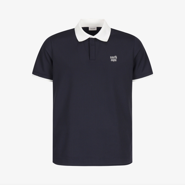 사우스케이프 남성 쿨터치 골지 배색 카라 티셔츠_다크 네이비