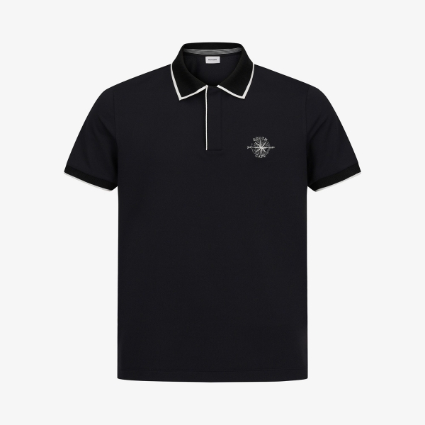 사우스케이프 남성 배색 라인 카라 반팔 티셔츠_블랙