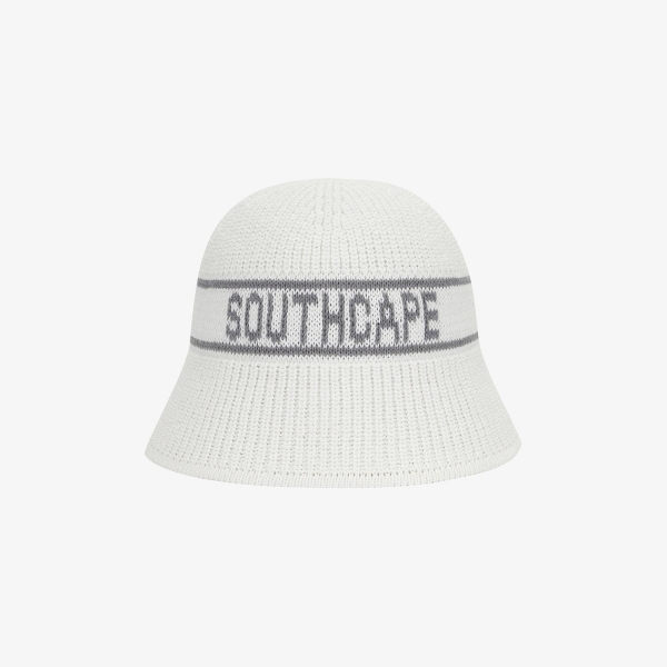 사우스케이프 여성 로고 코튼 블렌드 니트 버킷햇_화이트