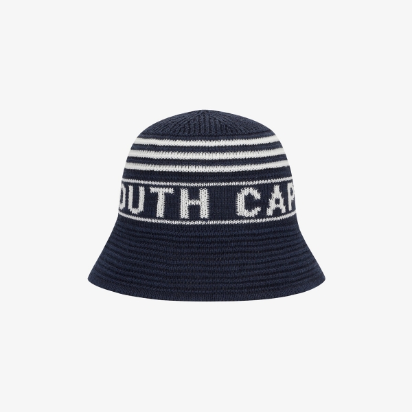사우스케이프 여성 로고 스트라이프 니트 블렌드 버킷햇_네이비