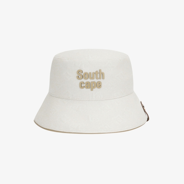 사우스케이프 유니 모노그램 로고 레더 파이핑 버킷햇_라이트 베이지