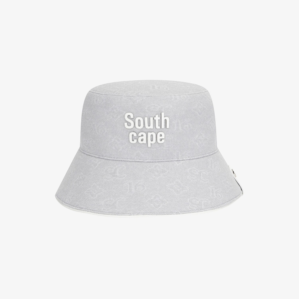 사우스케이프 유니 모노그램 로고 레더 파이핑 버킷햇_라이트 그레이