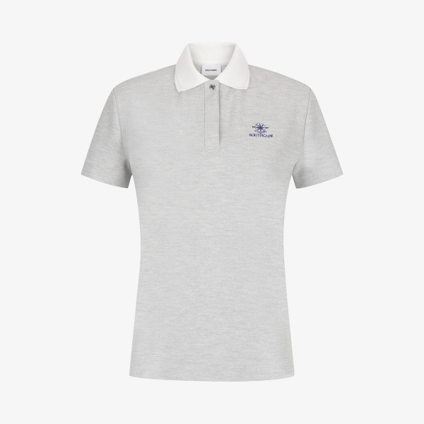 여성 사우스크로스 배색 카라 티셔츠_라이트 그레이