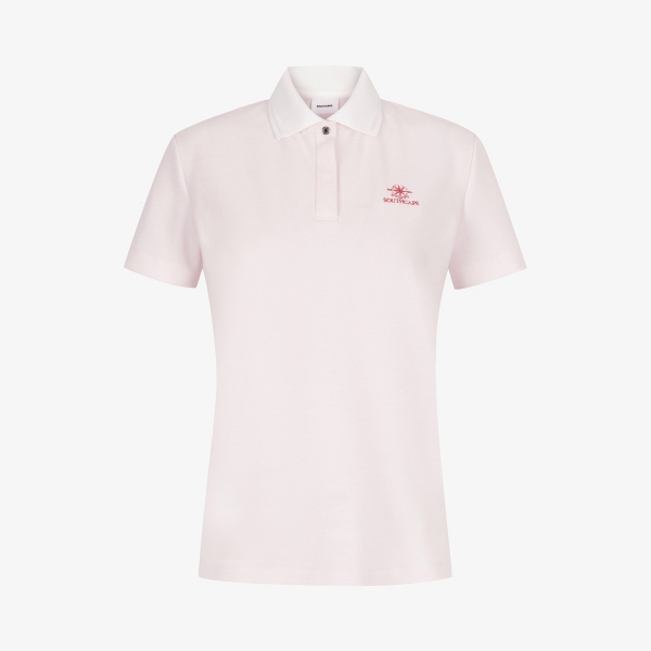 여성 사우스크로스 배색 카라 티셔츠_라이트 핑크