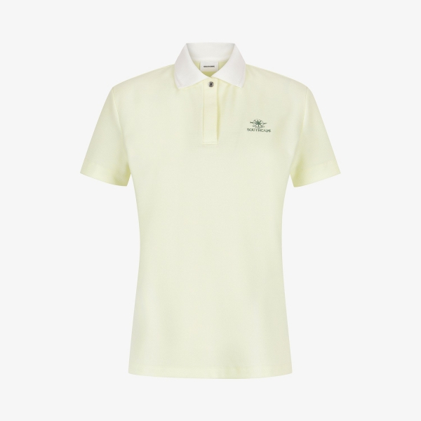 여성 사우스크로스 배색 카라 티셔츠_라이트 옐로우