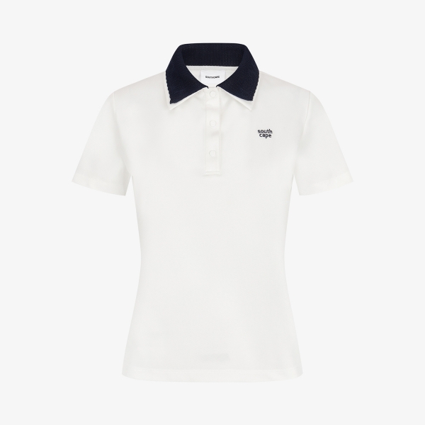 사우스케이프 여성 배색 니트 카라 폴로 티셔츠_화이트