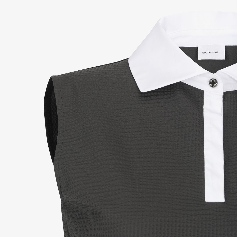 사우스케이프 여성 쿨 터치 와플 조직 배색 카라 티셔츠_다크 그레이