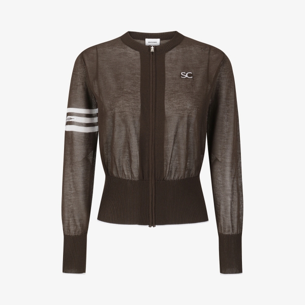 사우스크로스 여성 시어 라운드넥 집업 가디건_브라운