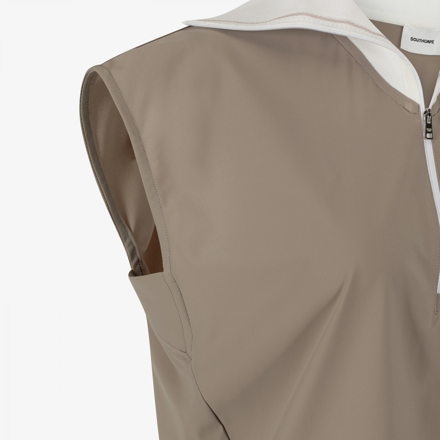 여성 사우스크로스 세일러카라 하프집업 슬리브리스_세피아