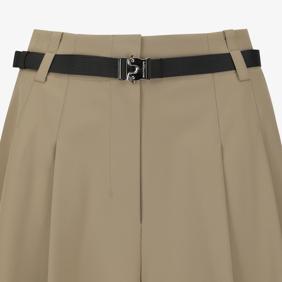 사우스케이프 여성 벨트 포인트 볼륨 버뮤다 팬츠_베이지
