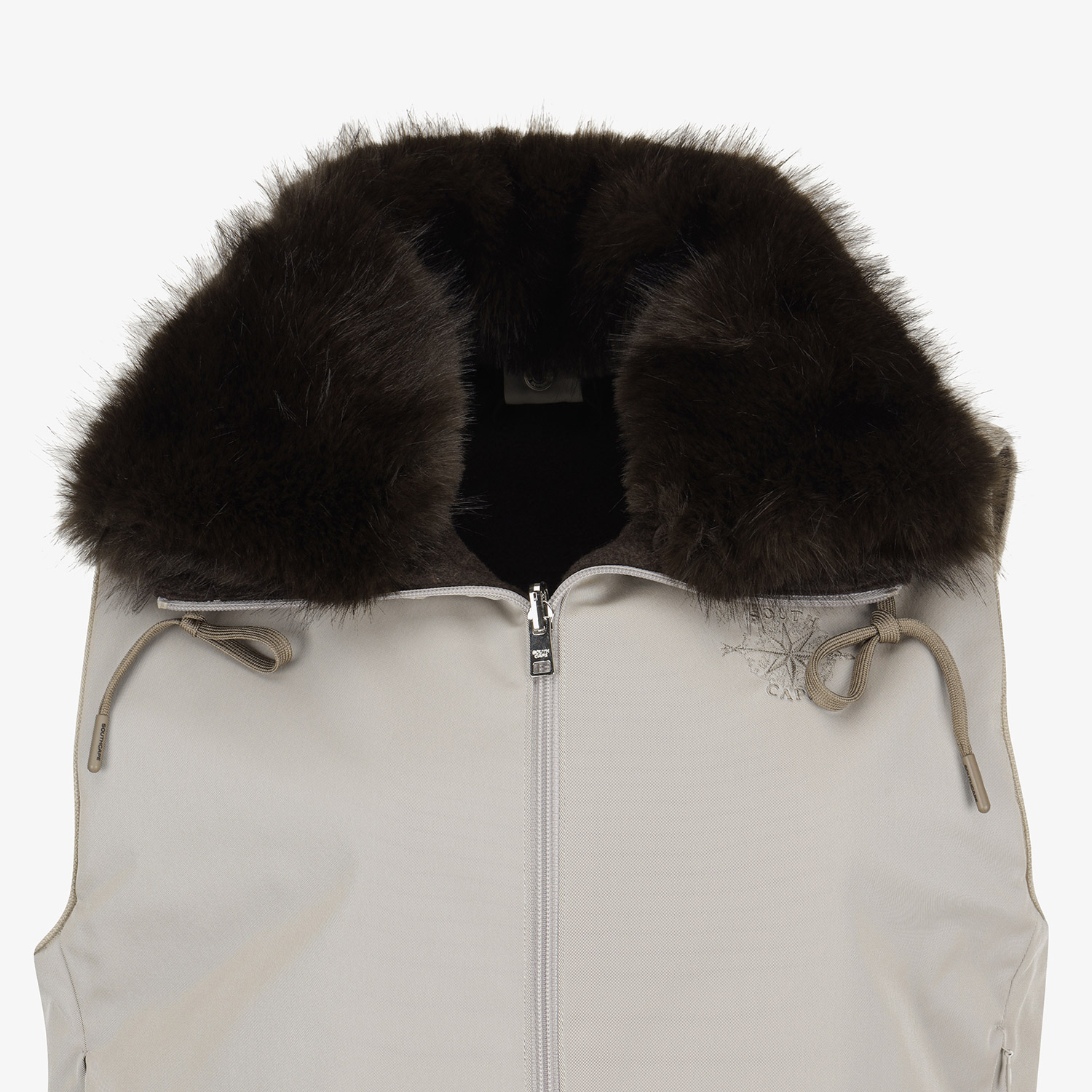 사우스케이프 여성 퍼 카라 리버시블 플리스 베스트_세피아