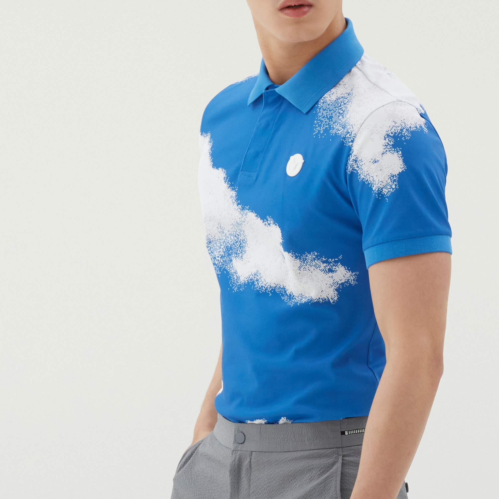 남성 구름 그래픽 폴로 티셔츠_블루