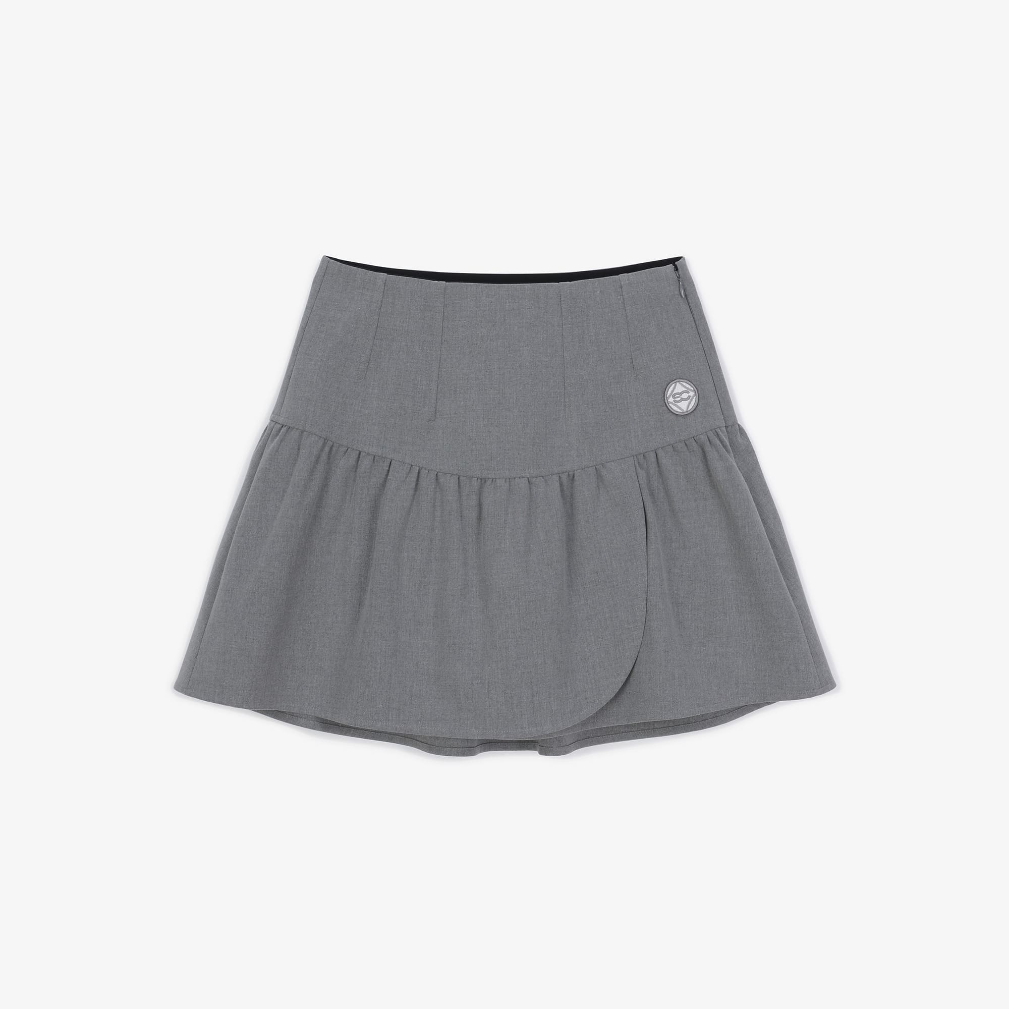 여성 셔링 플레어 스커트_멜란지 그레이