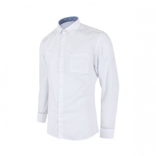 단체셔츠 컬러 체크 배색 화이트 남방 긴팔 슬림 와이셔츠 RFSH-1003