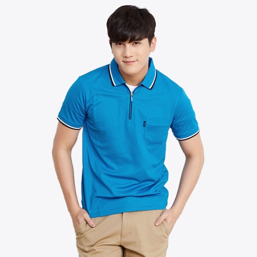 라인 배색 프레시 지퍼 반팔 카라 티셔츠 URKT-3138 (긴팔 가능)