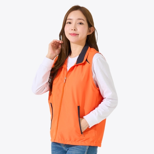 배색 포인트 하이넥 유니크 조끼 SP-205