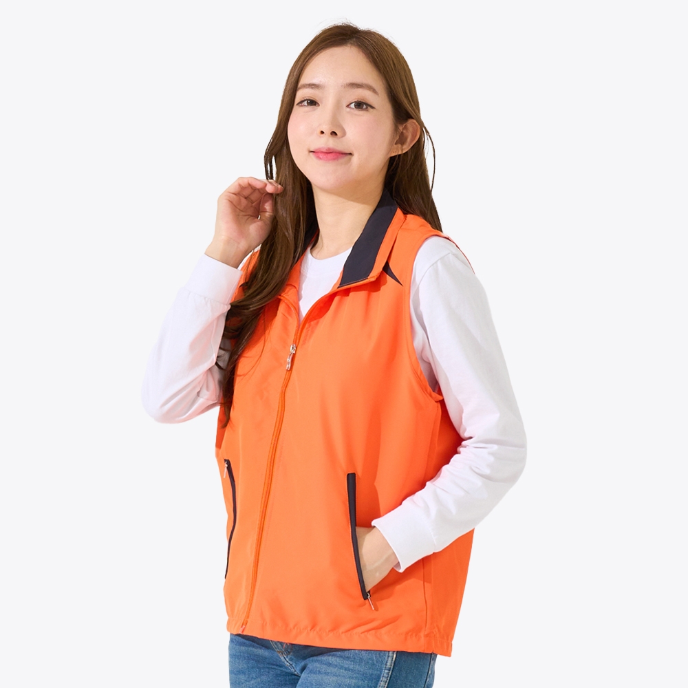 배색 포인트 하이넥 유니크 조끼 SP-205