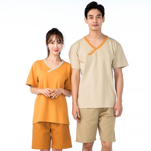 찜질복 사우나 20수 브이넥 반팔티 상하 세트 NRSS-120