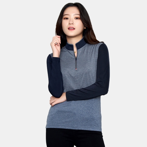 스판덱스 여성 반집업 긴팔 티셔츠 (반팔 가능)