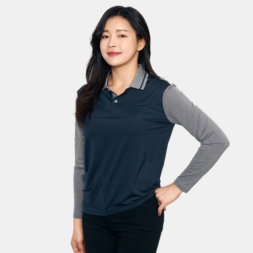 스판덱스 배색 긴팔 긴팔 티셔츠 (반팔 가능)