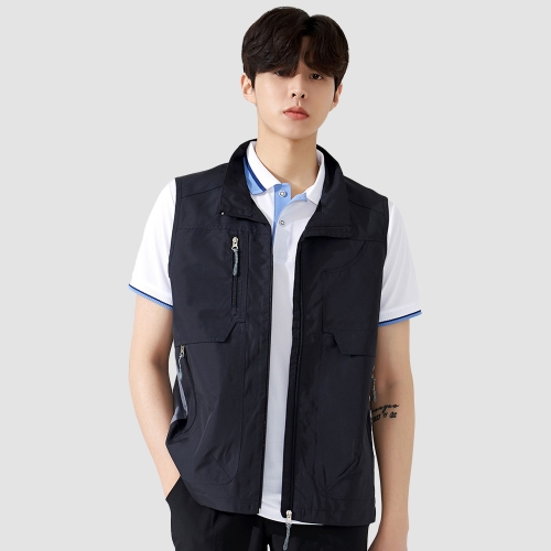 배색 피닉스 하이넥 집업조끼 SHVE-575