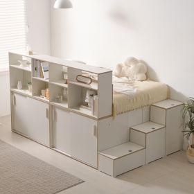 로암 파티션 슬라이딩 수납형 벙커 평상형 슈퍼싱글 높은 침대 프레임