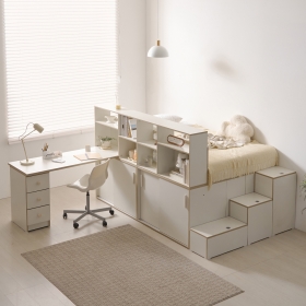 로암 파티션 벙커 평상형 슈퍼싱글 수납 침대 세트 A형 (1500 책상 포함)