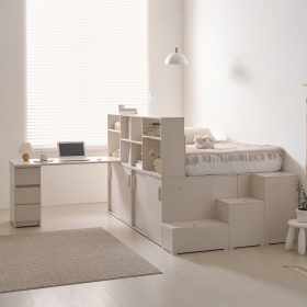 로암 파티션 벙커 평상형 슈퍼싱글 수납 침대 세트 B형 (1500 책상 포함)