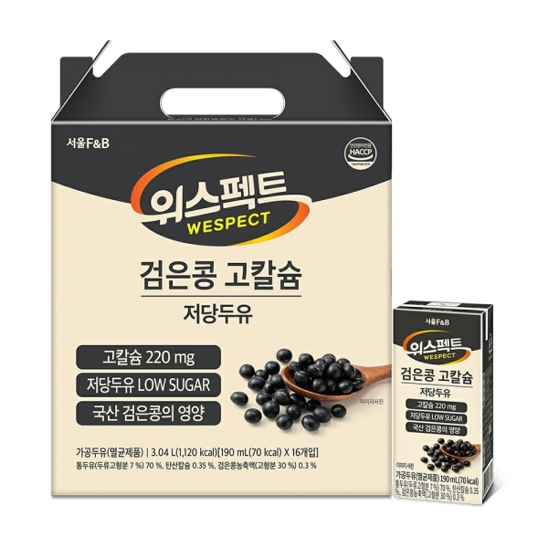 [위스펙트]  검은콩 고칼슘 저당두유 2종 190ml x 16개입