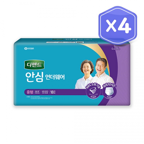 [유한킴벌리] 디펜드 안심 언더웨어 중형 18매 4팩, 대형 16매 [선택]