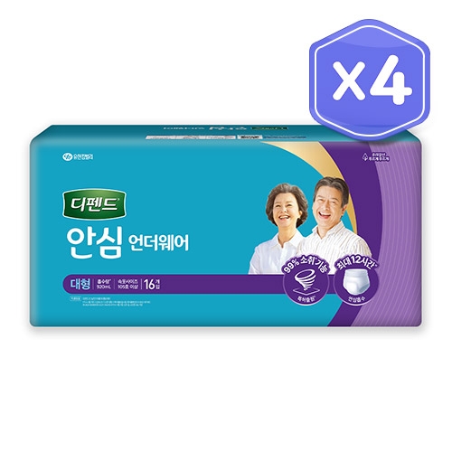 [유한킴벌리] 디펜드 안심 언더웨어 중형 18매 4팩, 대형 16매 [선택]