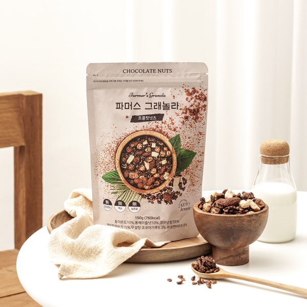 [키토제니] 아몬드, 헤이즐넛, 통곡물 초콜릿넛츠 파머스그래놀라 귀리 견과 단백질 시리얼