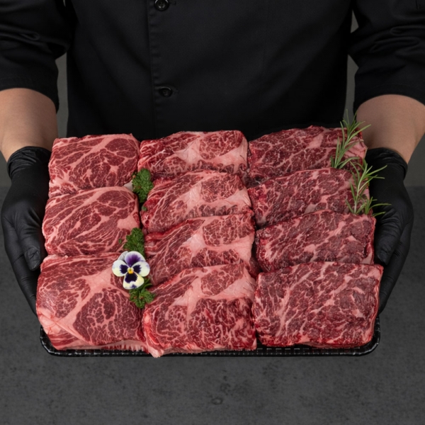 1++(7이상) 투쁠 한우 채반 선물세트 2호  등심 500g + 채끝 500g (총 1kg)  (고급보자기+부직포가방 증정)