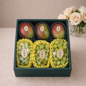 [설 명절] 애플망고&샤인머스캣 프리미엄 선물세트 (보자기+아웃박스 포함) [각 3입]