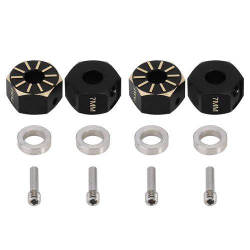 7 / 9 mm 와이드너 휠헥스  블랙 황동 + 핀볼트 + 스페이스  Brass Offset Hex Adaptor 4 pcs For 12mm Hex Wheels WH-BBP