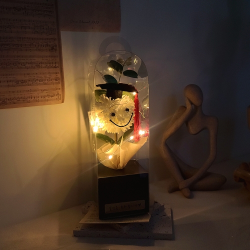[소소해]"시들지 않는" 졸업선물 학사모 스마일꽃 led 전구 무드등