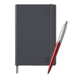 로디아 2026 위클리 다이어리 A6 블랙+파카 볼펜 조터 켄싱턴 레드 세트