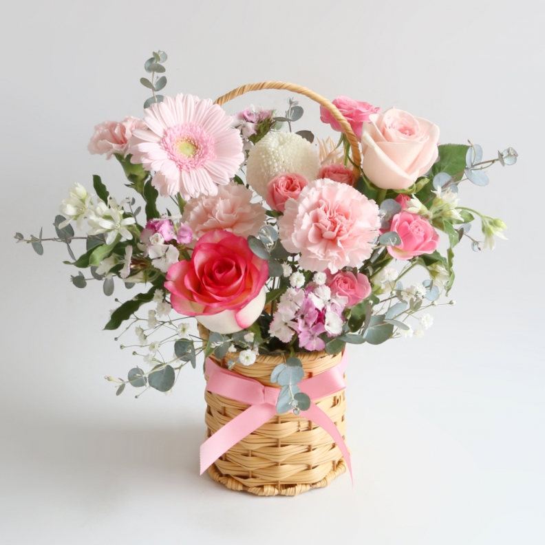 해피니스 핑크 분홍 꽃바구니