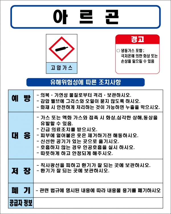 아르곤 MSDS경고표지/물질안전보건자료