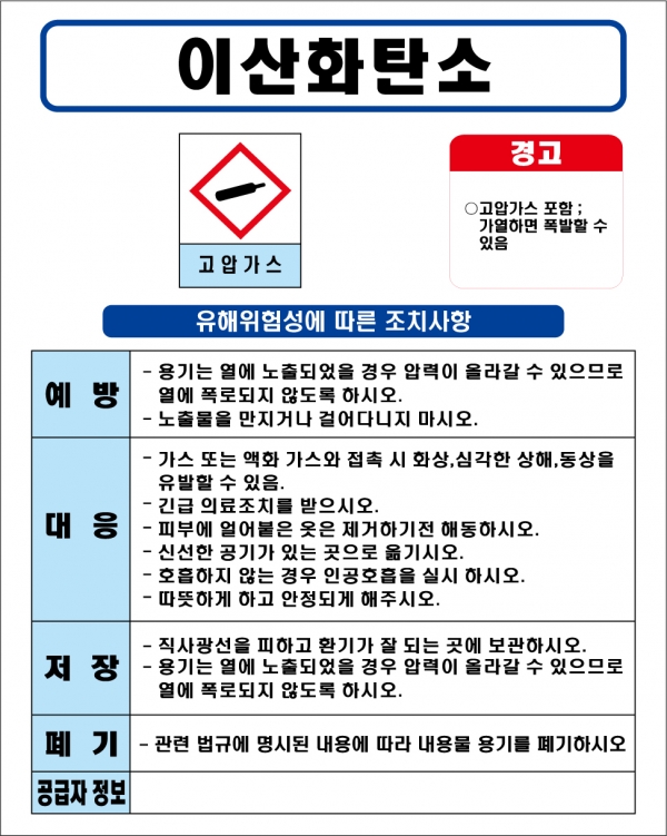 이산화탄소 MSDS경고표지/물질안전보건자료