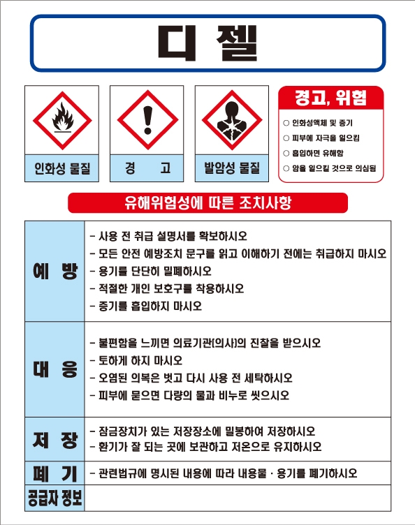 디젤 MSDS경고표지/물질안전보건자료