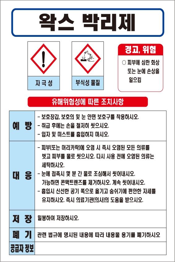 왁스박리제 MSDS경고표지/물질안전보건자료