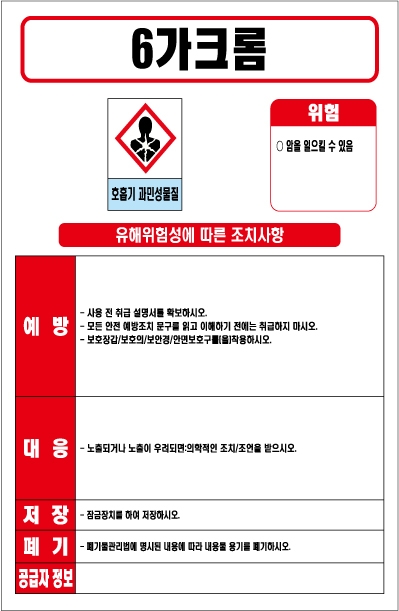 6가크롬 MSDS경고표지/물질안전보건자료