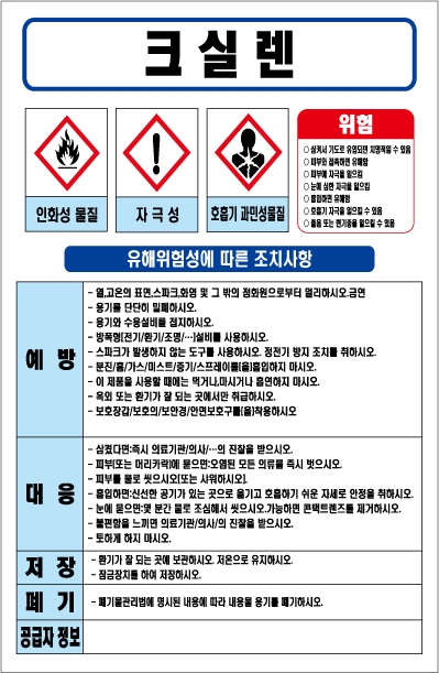 크실렌 MSDS경고표지/물질안전보건자료