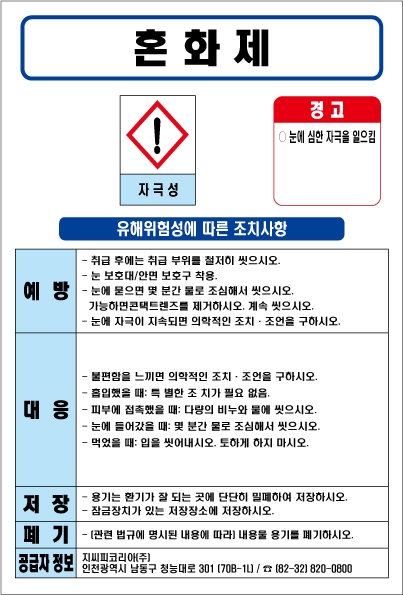 혼화제 MSDS경고표지/물질안전보건자료