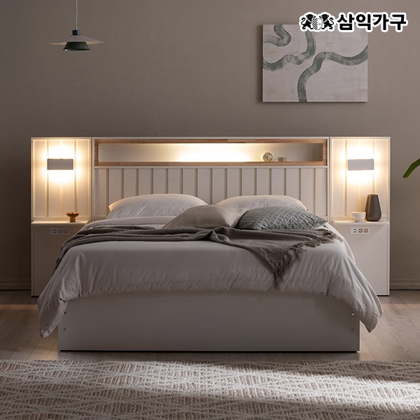 ★삼.신.페/방수커버증정★히노 호텔식 프리미엄 편백나무 LED조명 빅수납 침대(SS/Q/K)