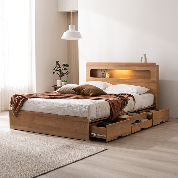 ★삼.신.페/매트무료업★레이즈 LED 4단 수납 침대(SS/Q/LK)