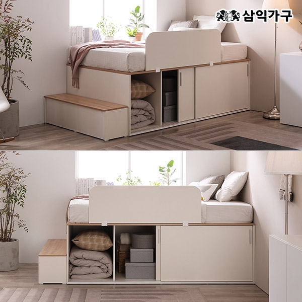 ★파이널세일★빅터 슬라이딩 빅수납 침대 계단+안전가드 풀세트(SS/Q)