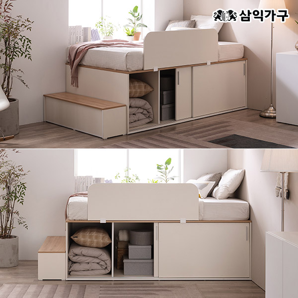★파이널세일★빅터 슬라이딩 빅수납 침대 계단+안전가드 풀세트(SS/Q)